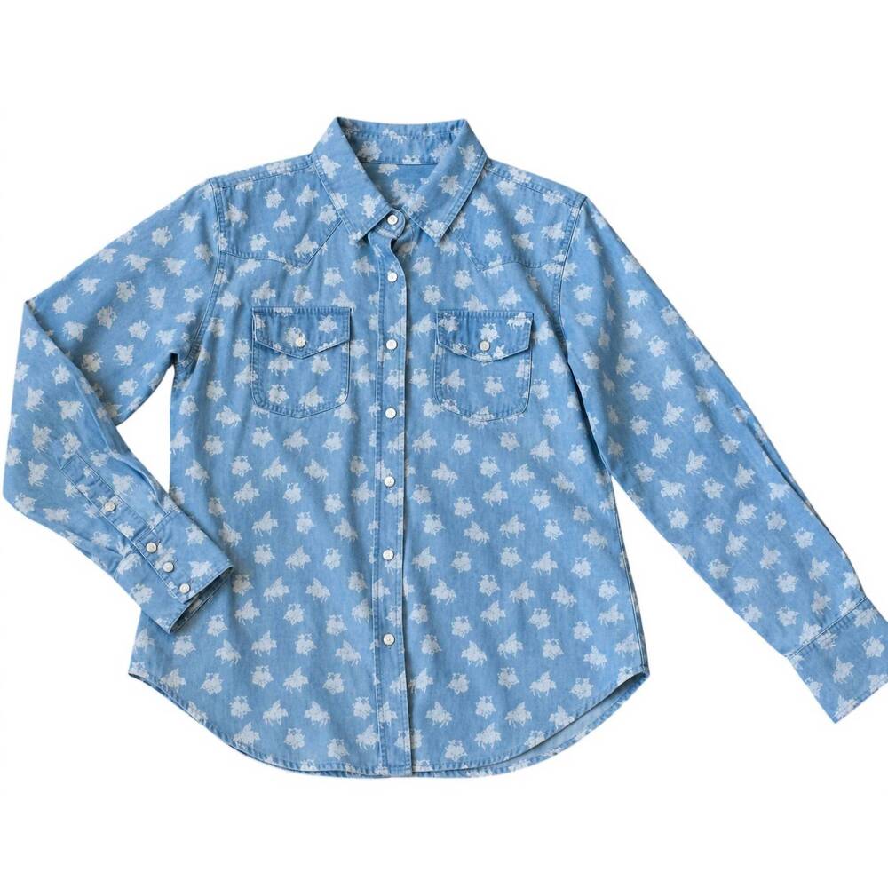 NEW TASHA POLIZZI women's markie patterned denim shirt in blue